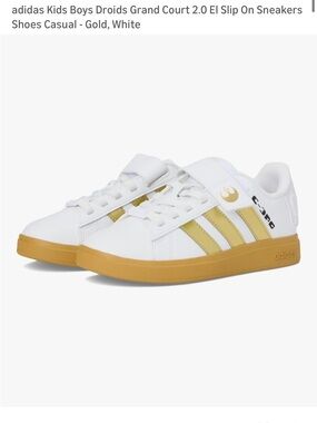 adidas Kids Slip-On Sneakers in White and Gold with Gum Sole